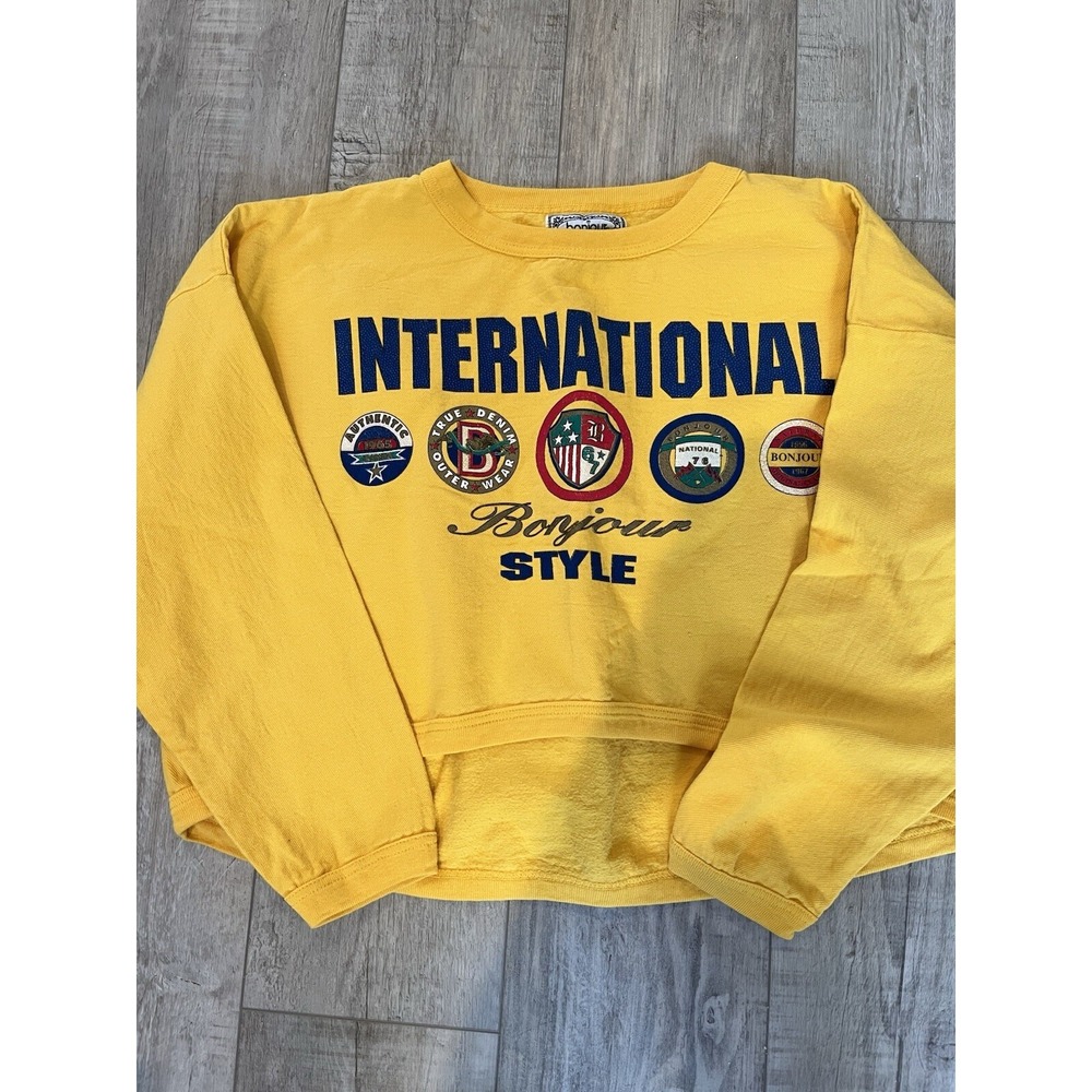 Vintage Bonjour Cropped Women's Sweatshirt Size Large
